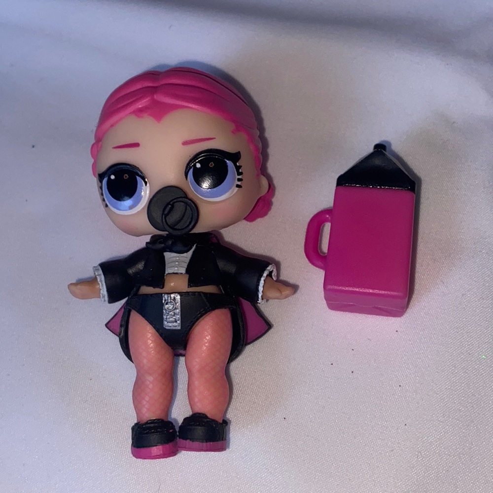 LOL Surprise Doll Pink Hair Tuxedo Jacket Pacifier Pink Black Milk Carton